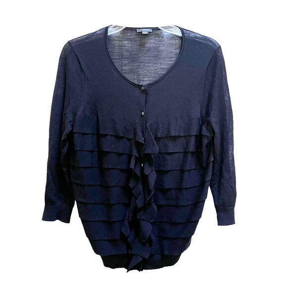 Ann Taylor Black Ruffle Front Cardigan - Size Large - Picture 1 of 10